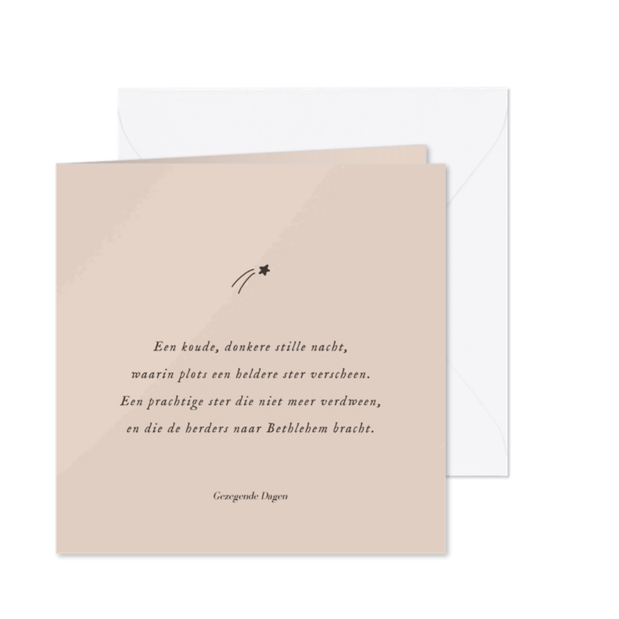 Beige kerstkaart met christelijk gedichtje en ster - Kaartimpressie