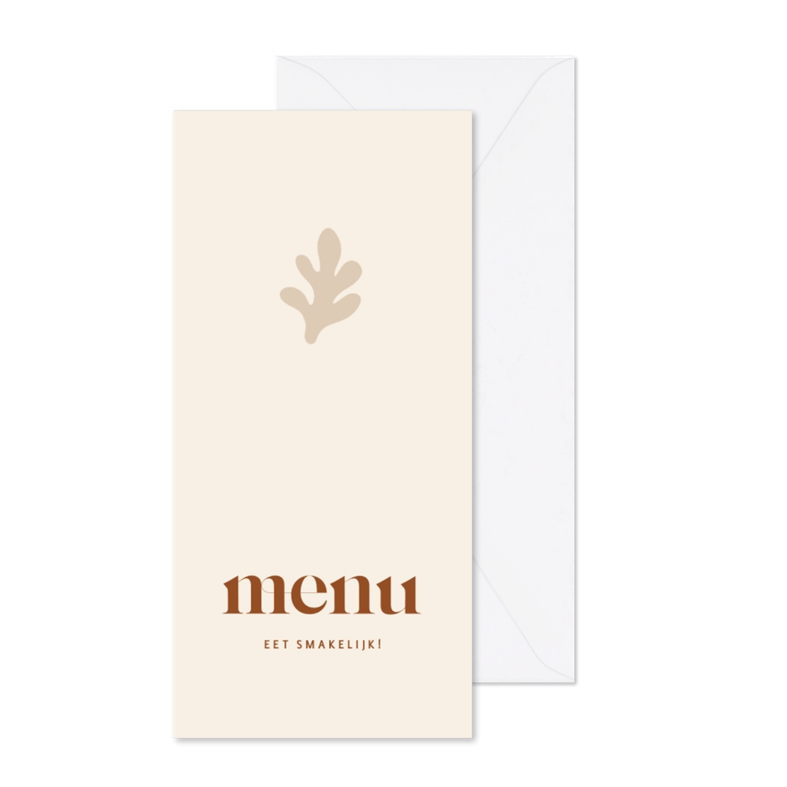 Beige menukaart voor communie met abstracte vormen en foto - Kaartimpressie