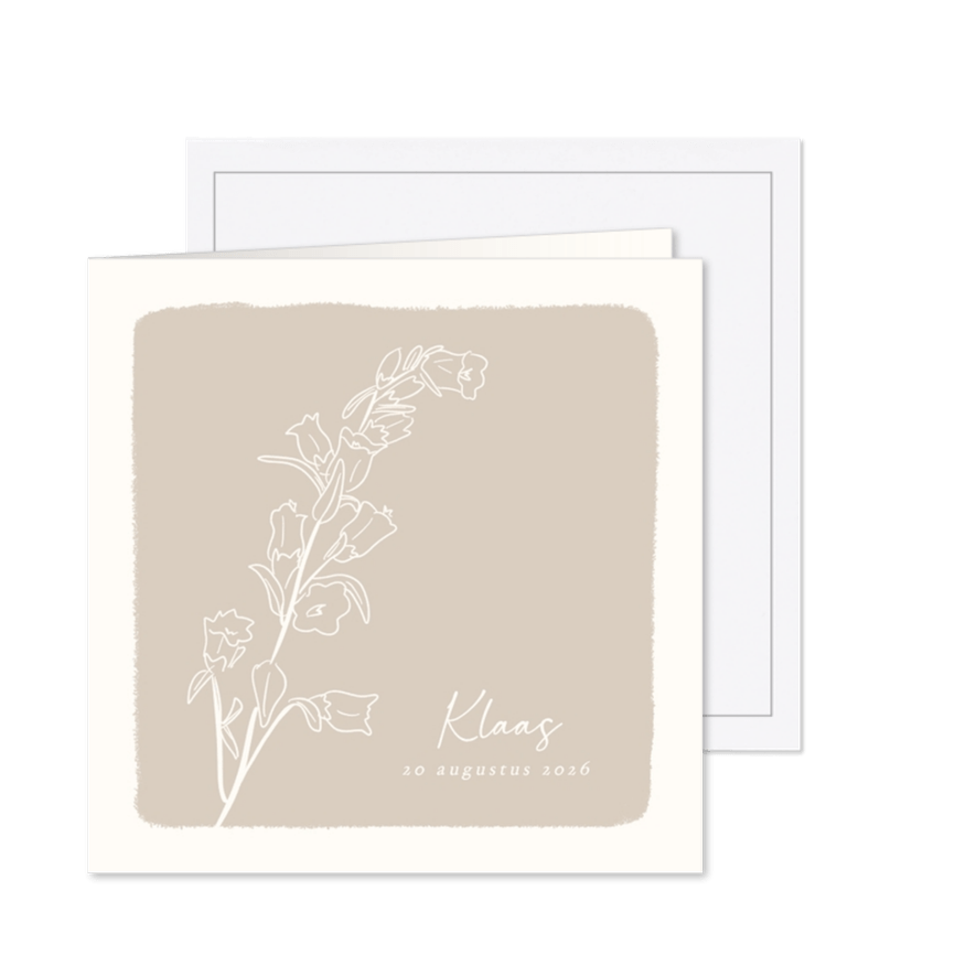 Beige rouwkaart bedankt met lijntekening bloem - Kaartimpressie