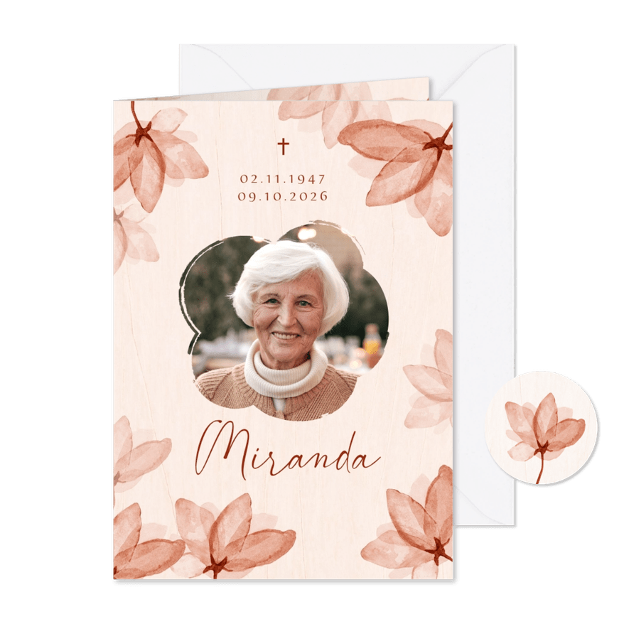 Bidprent foto bloemen stijlvol hout waterverf bloesem - Kaartimpressie