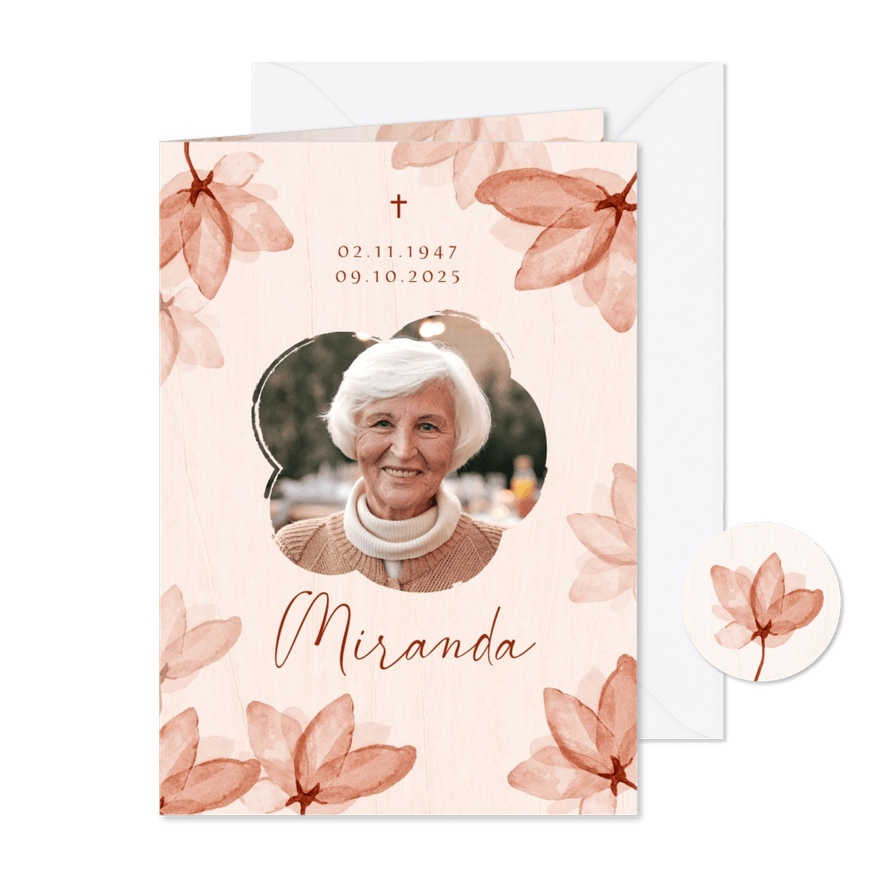 Bidprent foto bloemen stijlvol hout waterverf bloesem - Kaartimpressie