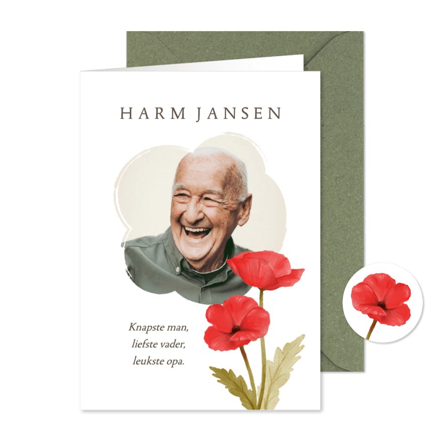 Bidprent klaprozen afscheid uitvaart foto herinnering - Kaartimpressie