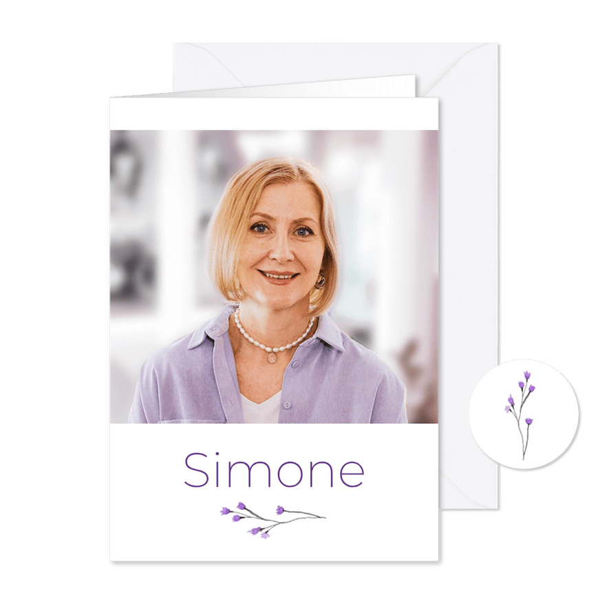 Bidprent lavendel paars bloemen waterverf foto - Kaartimpressie