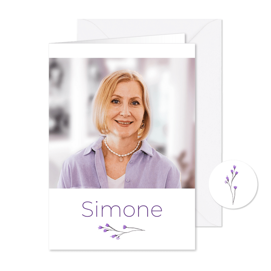 Bidprent lavendel paars bloemen waterverf foto - Kaartimpressie