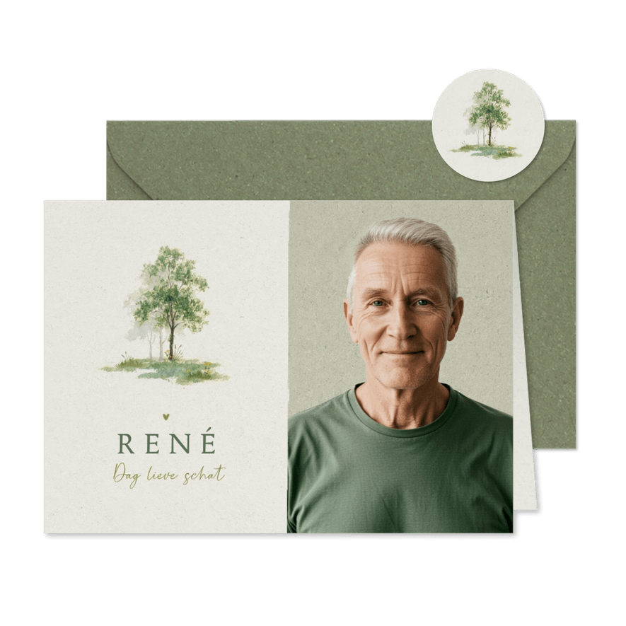 Bidprent rouw klassiek stijlvol bomen waterverf groen - Kaartimpressie