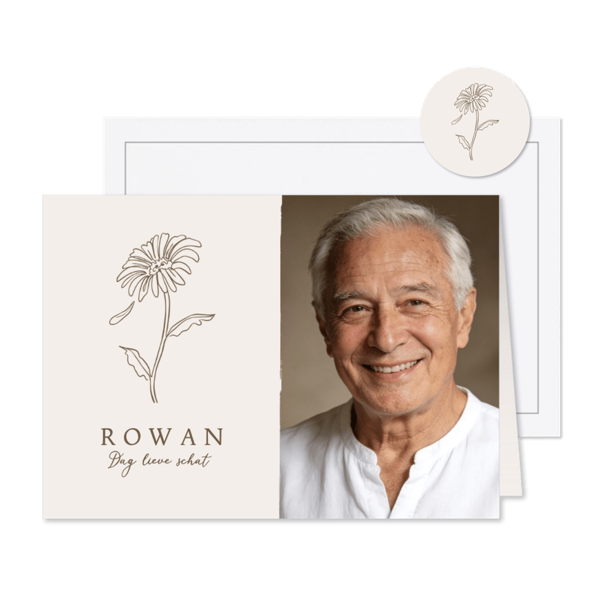 Bidprent stijlvol gerbera bloem line art afscheid foto - Kaartimpressie
