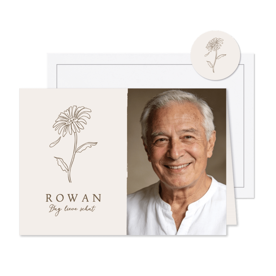 Bidprent stijlvol gerbera bloem line art afscheid foto - Kaartimpressie