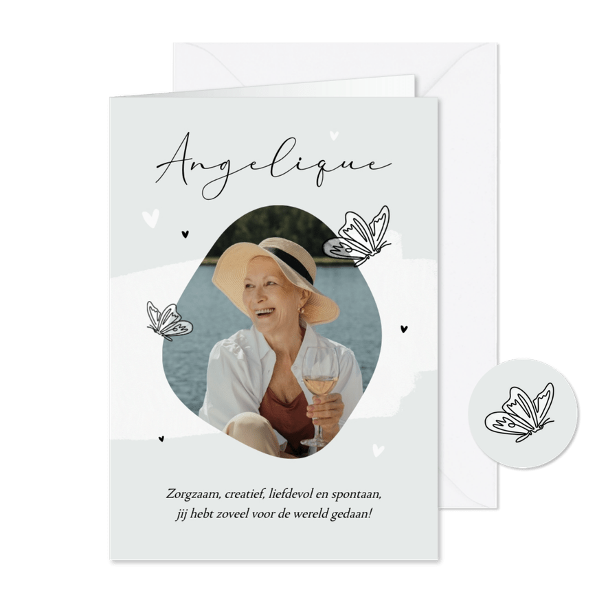 Bidprent vlinders foto lijntekening ter nagedachtenis - Kaartimpressie