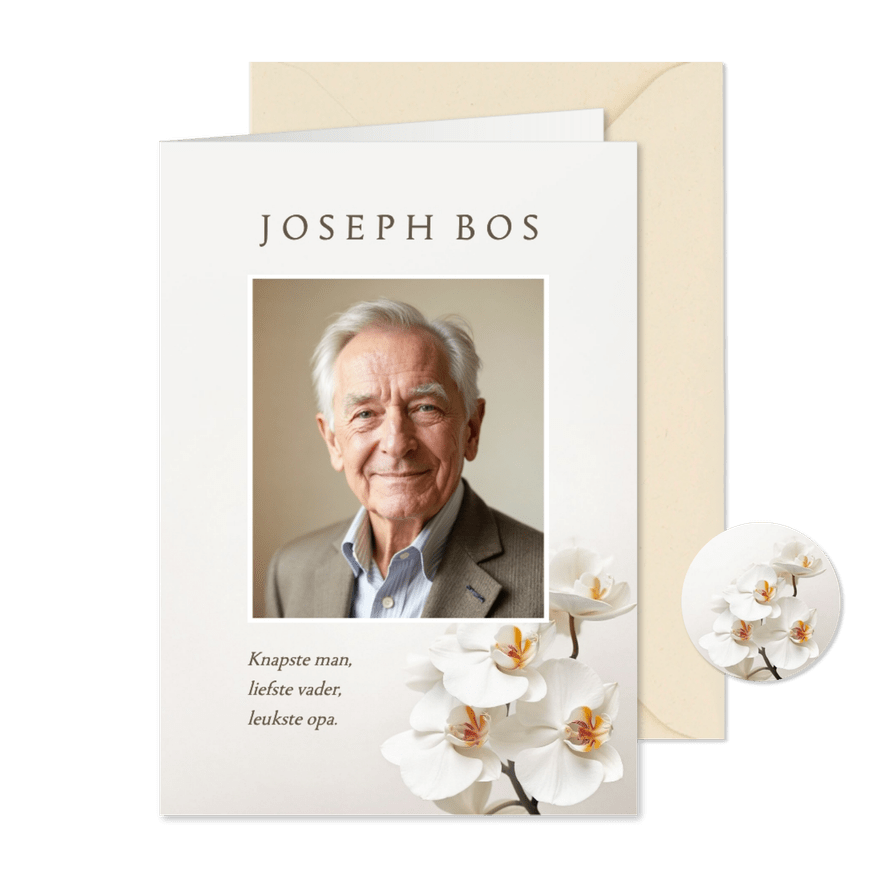 Bidprentje orchidee foto klassiek stijlvol beige - Kaartimpressie