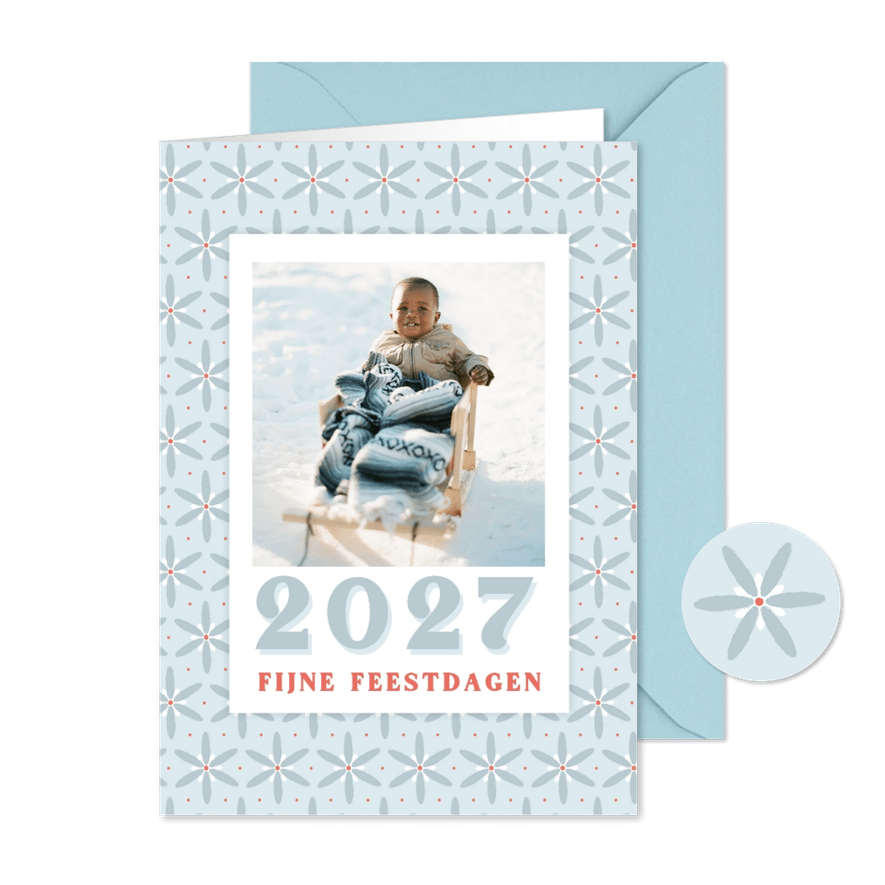 Bijzondere kerstkaart met ijsbloemen patroontje en foto - Kaartimpressie