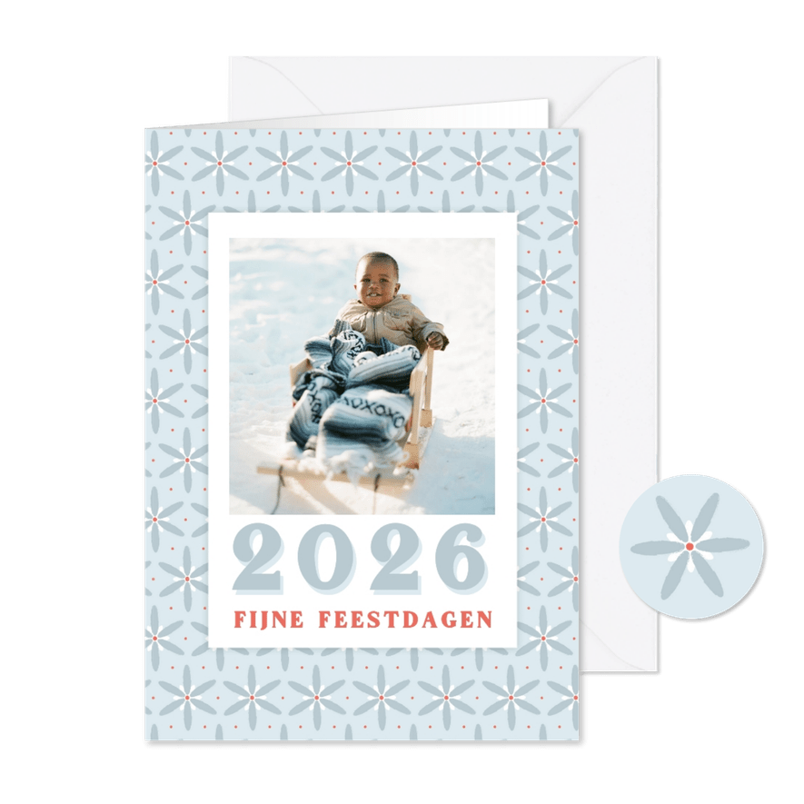 Bijzondere kerstkaart met ijsbloemen patroontje en foto - Kaartimpressie