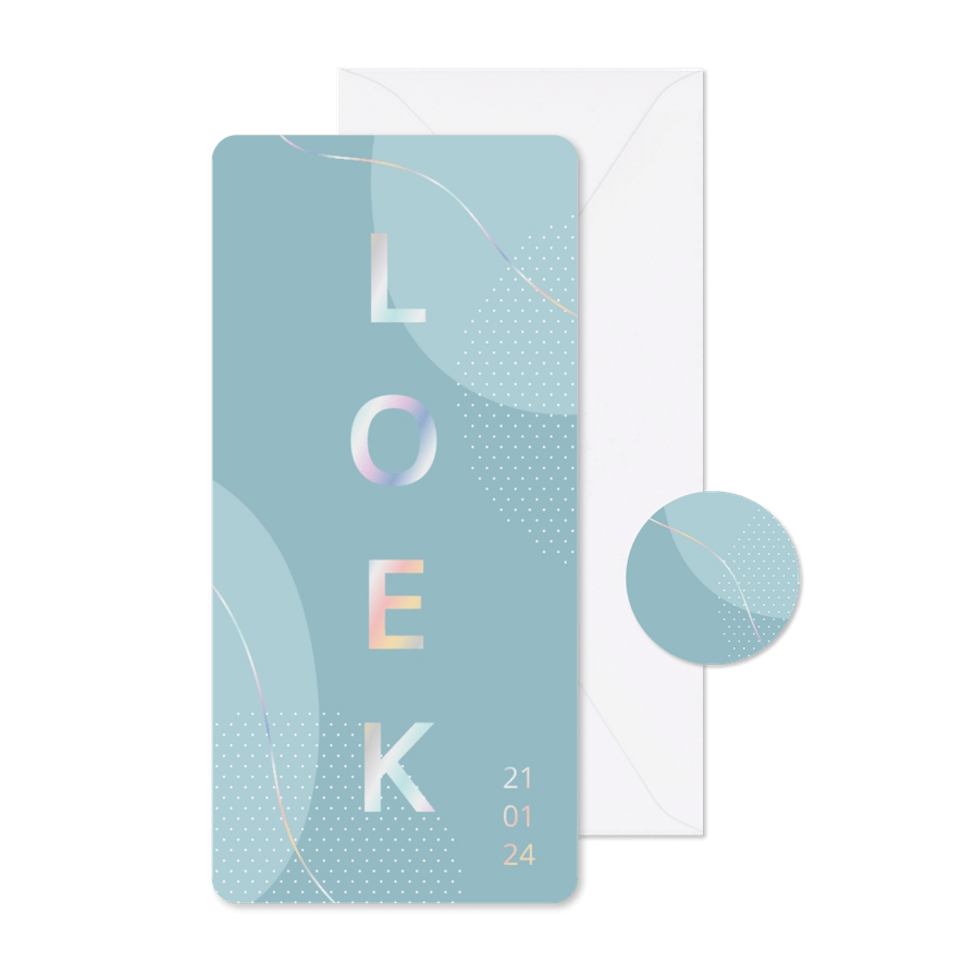 Blauw geboortekaartje abstract met holografisch folie - Kaartimpressie