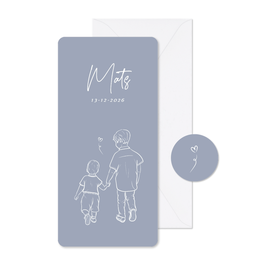 Blauw geboortekaartjes broertje met lijn illustratie - Kaartimpressie