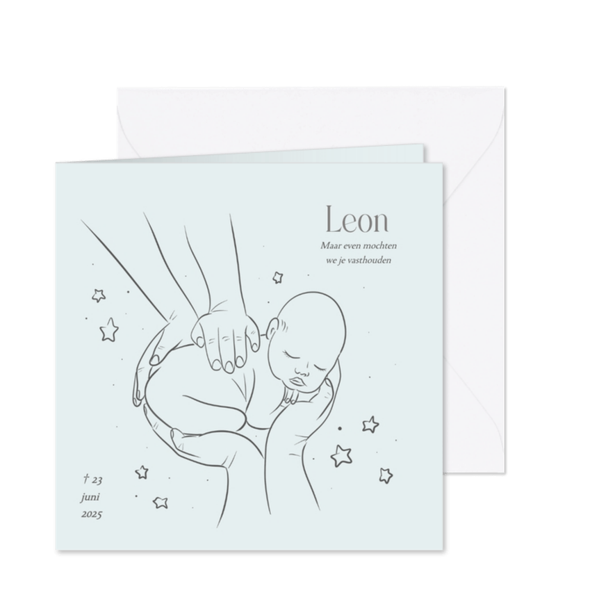 Blauw rouwkaartje voor een sterrenkindje met lijnillustratie - Kaartimpressie
