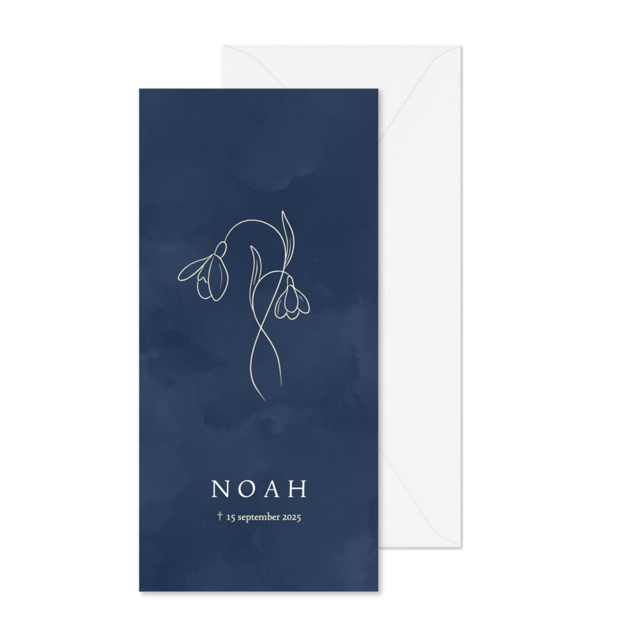 Blauw waterverf rouwkaartje sterrenkindje sneeuwklokje - Kaartimpressie