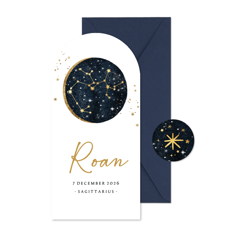 Boog geboortekaartje boogschutter sterrenbeeld - Kaartimpressie
