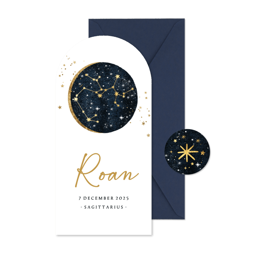 Boog geboortekaartje boogschutter sterrenbeeld - Kaartimpressie
