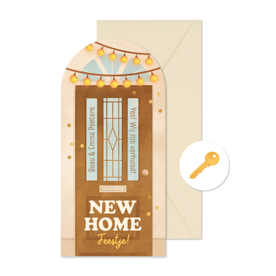 Boogkaart housewarming voordeur new home feestje huis - Kaartimpressie