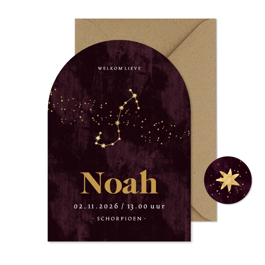  Boogvorm geboortekaart sterrenbeeld schorpioen astrologie - Kaartimpressie