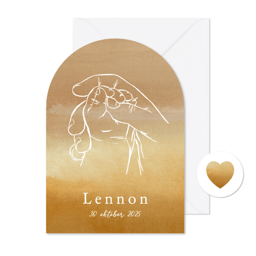 Boogvorm geboortekaartje watercolor lijnillustratie handen - Kaartimpressie