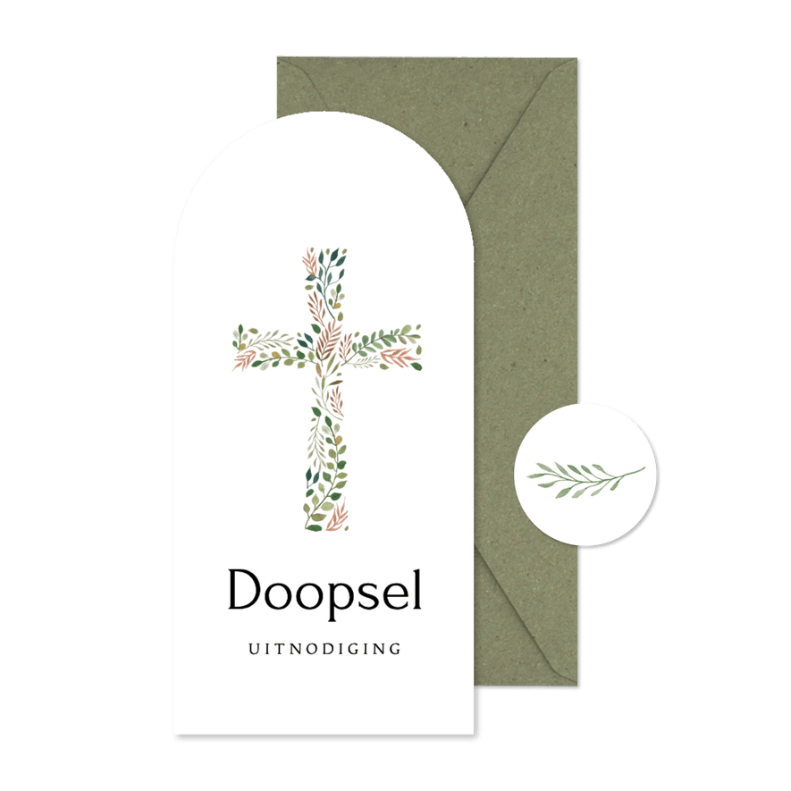 Boogvormige uitnodiging voor doopsel kruis - Kaartimpressie