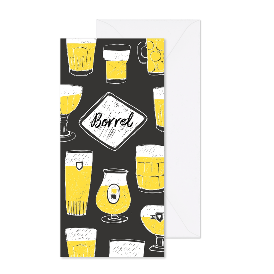Borrel uitnodiging getekende biertjes - Kaartimpressie