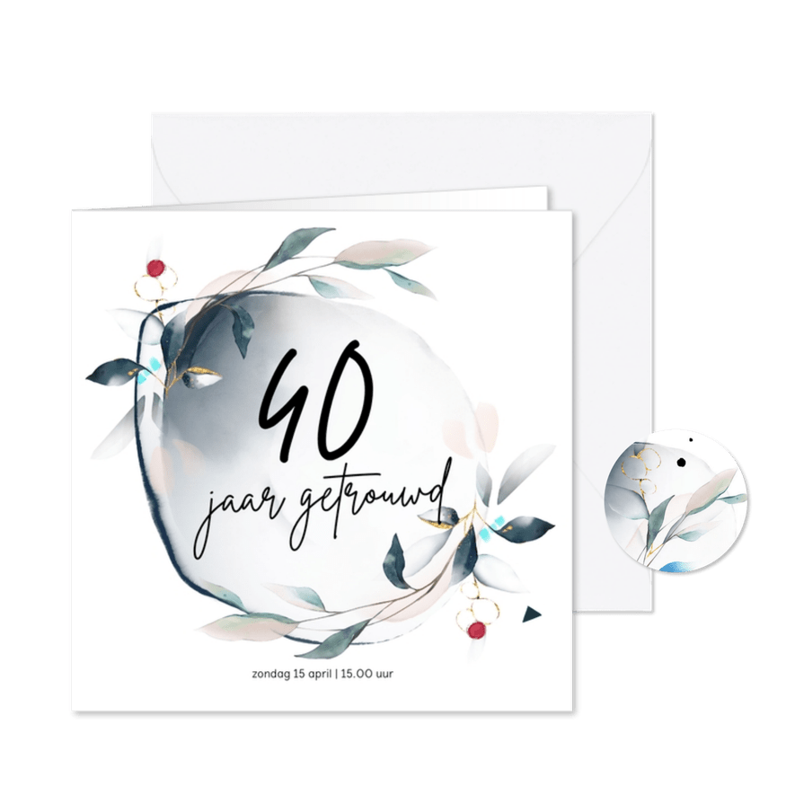 Botanisch abstract jubileum uitnodigingskaart 40 - Kaartimpressie