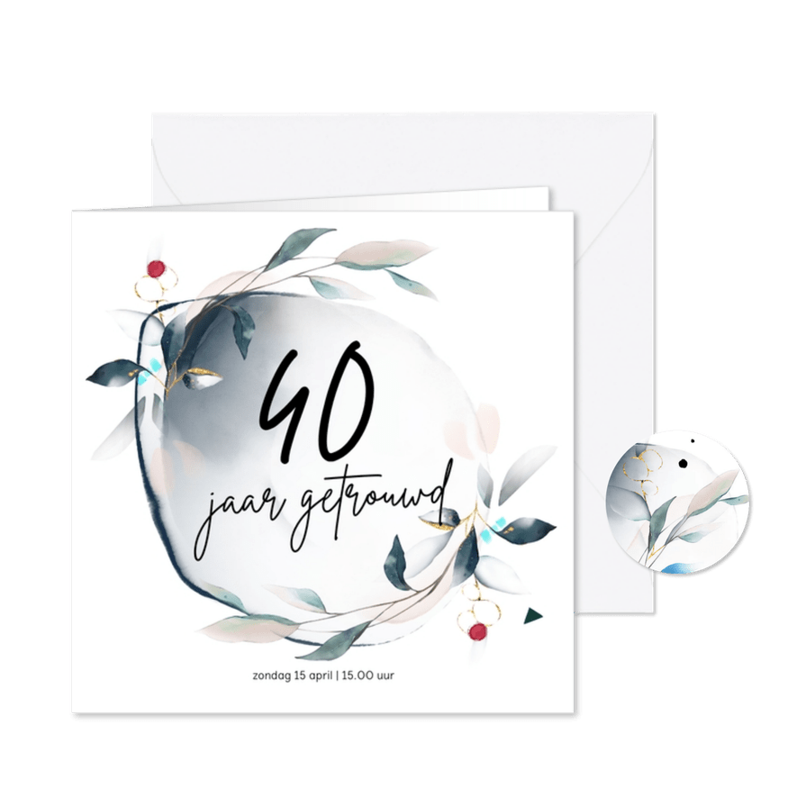 Botanisch abstract jubileum uitnodigingskaart 40 - Kaartimpressie