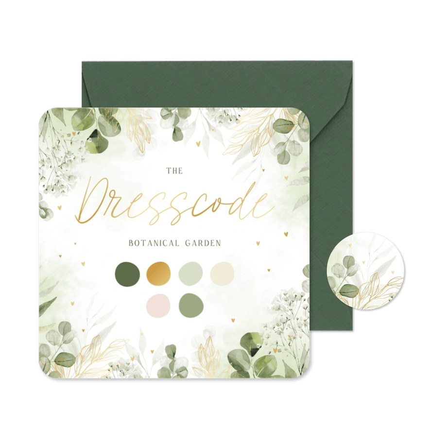 Botanisch dresscode kaartje waterverf en goudfolie - Kaartimpressie