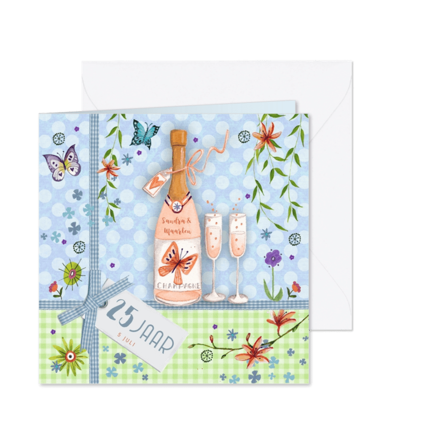 Botanische jubileumkaart met champagne - Kaartimpressie
