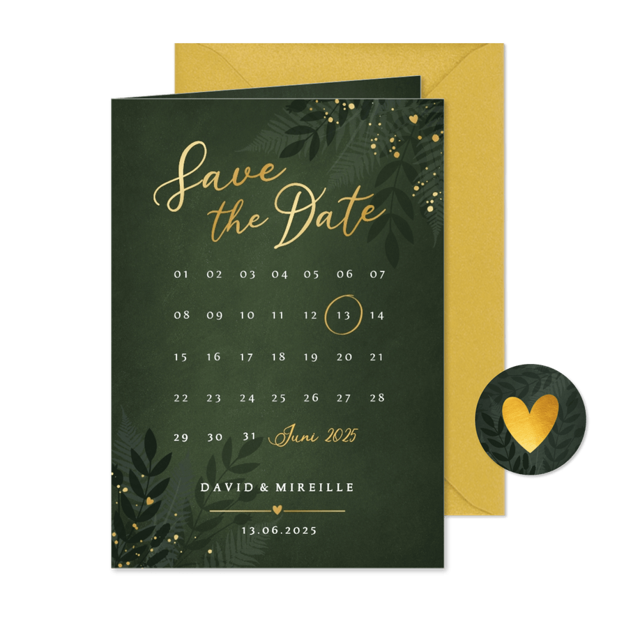 Botanische jungle Save the Date kaart met kalender  - Kaartimpressie