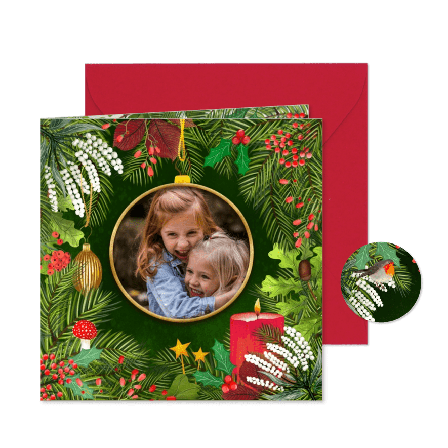 Botanische kerstkaart met foto - Kaartimpressie