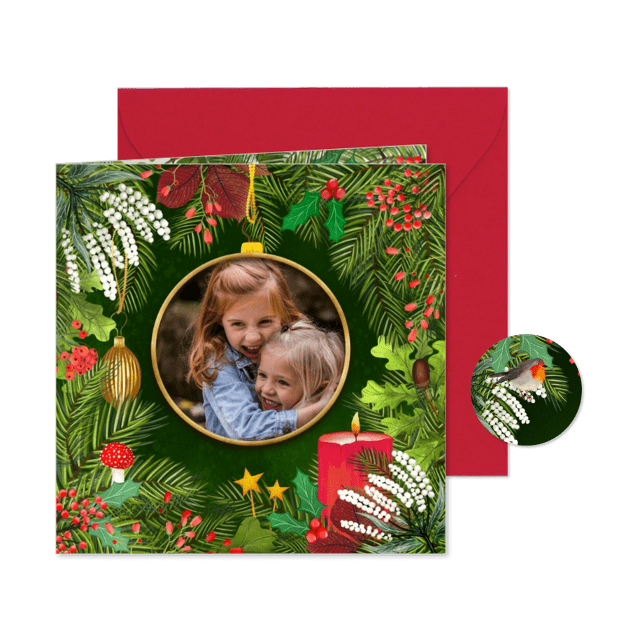 Botanische kerstkaart met foto - Kaartimpressie