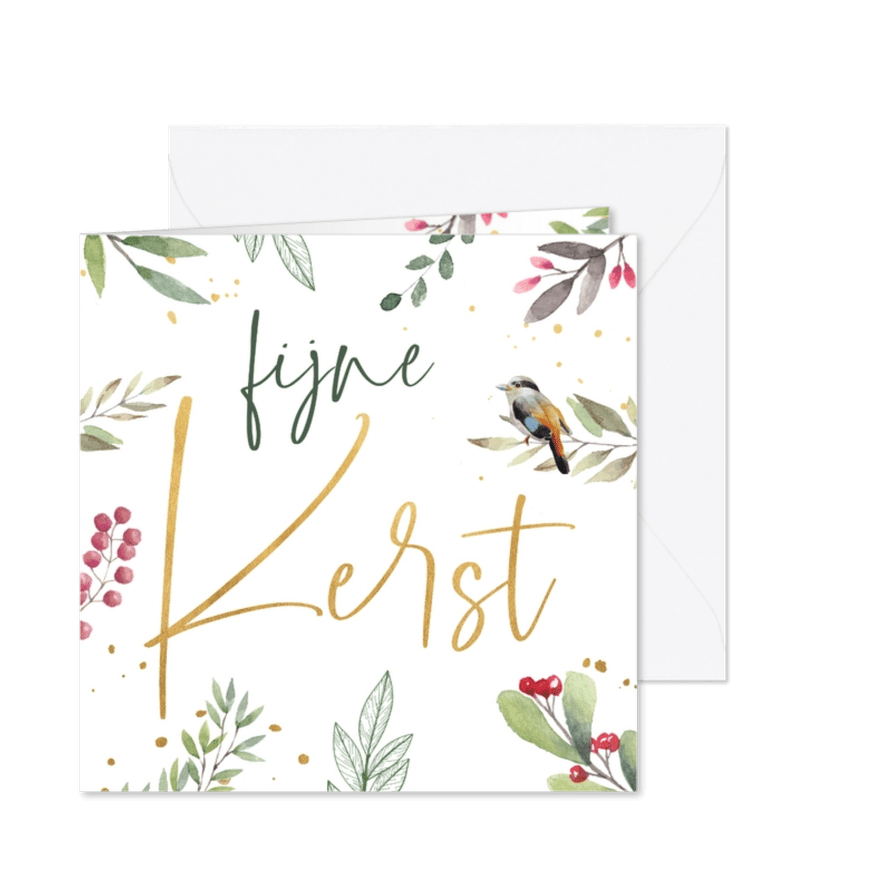 Botanische kerstkaart met vogel - Kaartimpressie