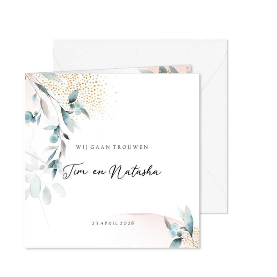 Botanische trouwkaart met pastel watercolor - Kaartimpressie