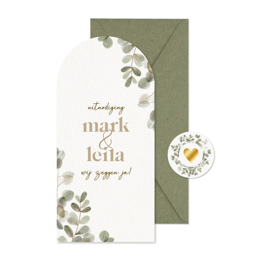 Botanische trouwkaart waterverf eucalyptus takjes - Kaartimpressie