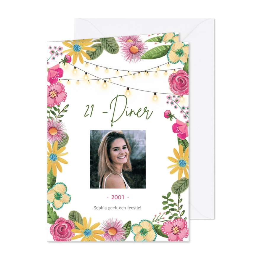 Botanische uitnodiging 21 diner bloemen - Kaartimpressie