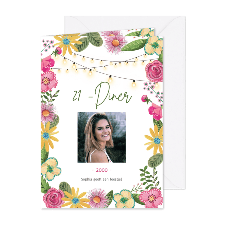 Botanische uitnodiging 21 diner bloemen - Kaartimpressie