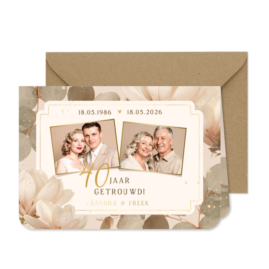 Botanische uitnodiging 40 jaar getrouwd jubileum eucalyptus - Kaartimpressie