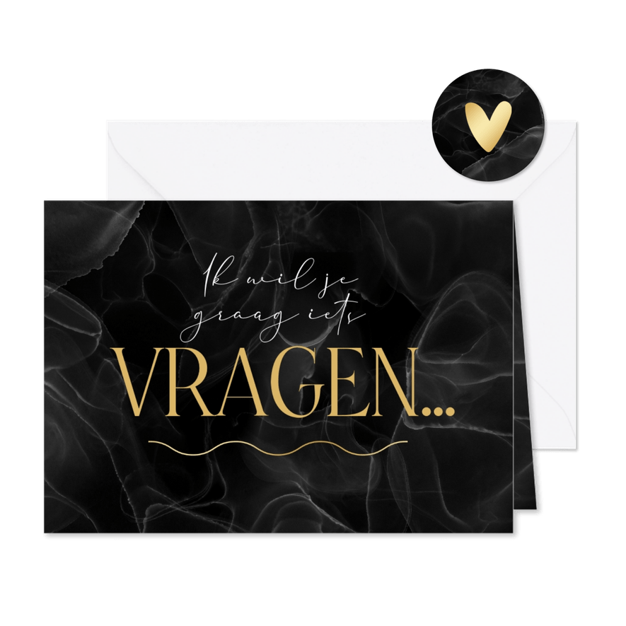 Bruidsmeisje getuige iets vragen marmer chique zwart - Kaartimpressie