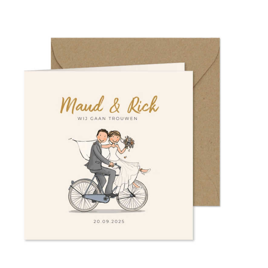 Bruidspaar op fiets - Kaartimpressie