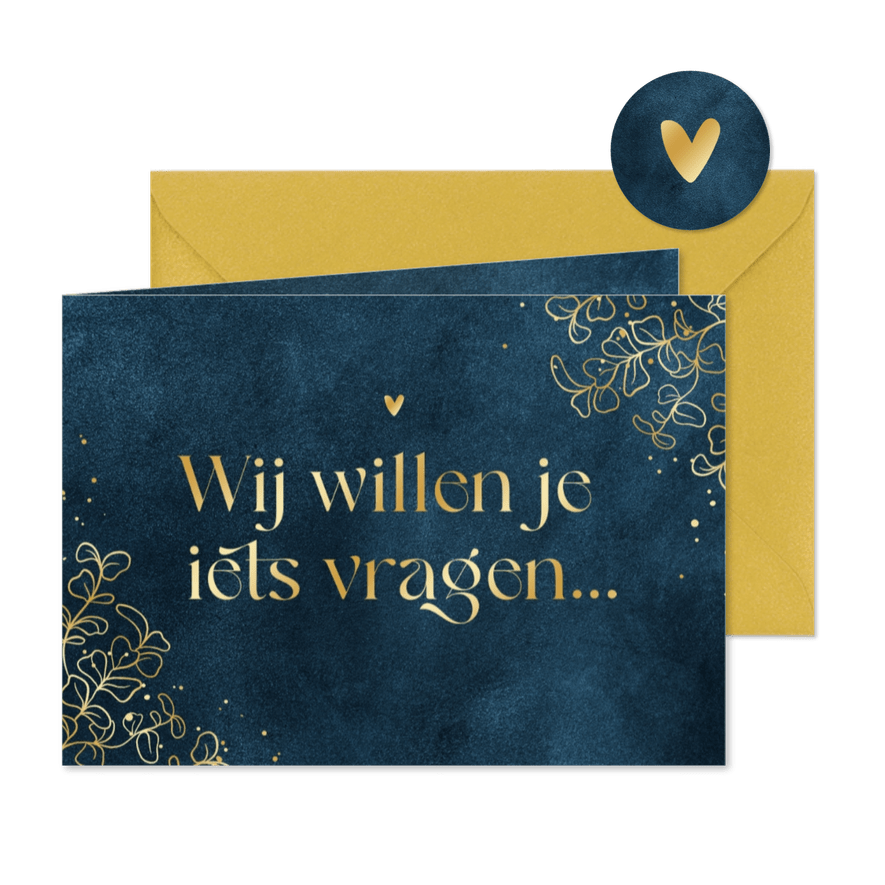 Ceremoniemeester getuige bruidsmeisje goud blauw eucalyptus - Kaartimpressie