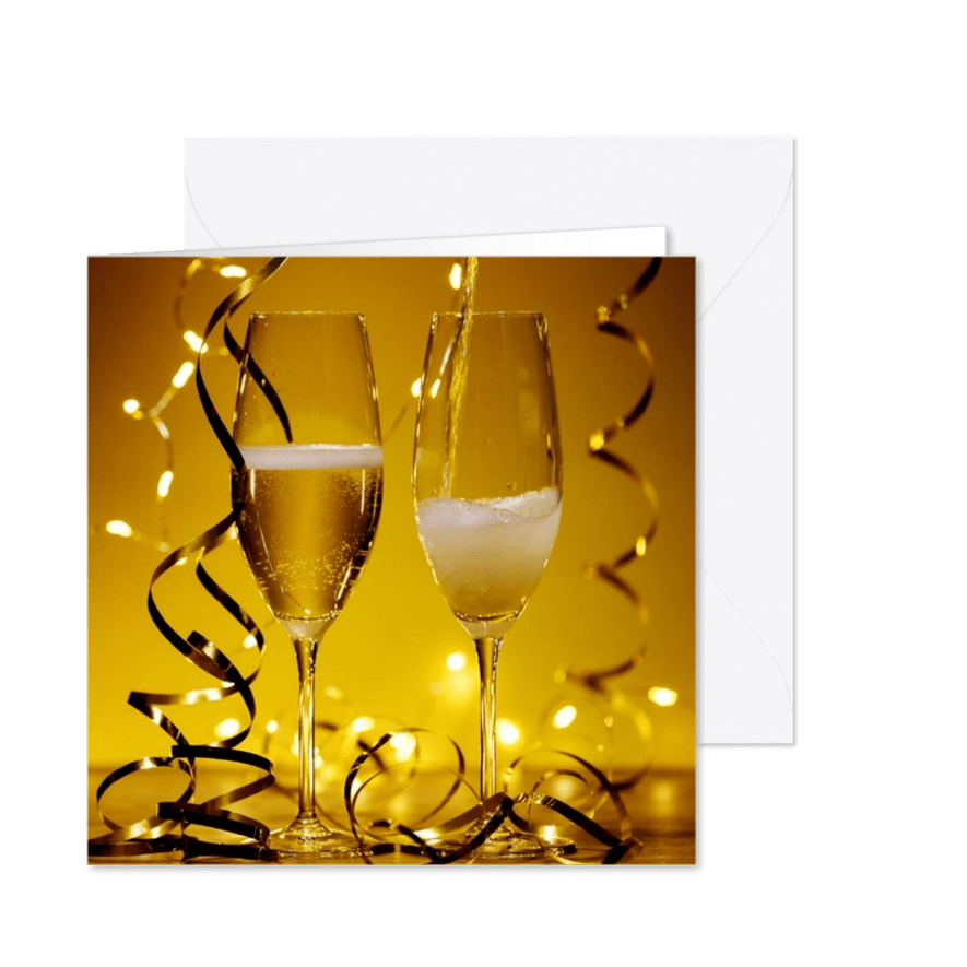Champagne bubbels met slingers - Kaartimpressie