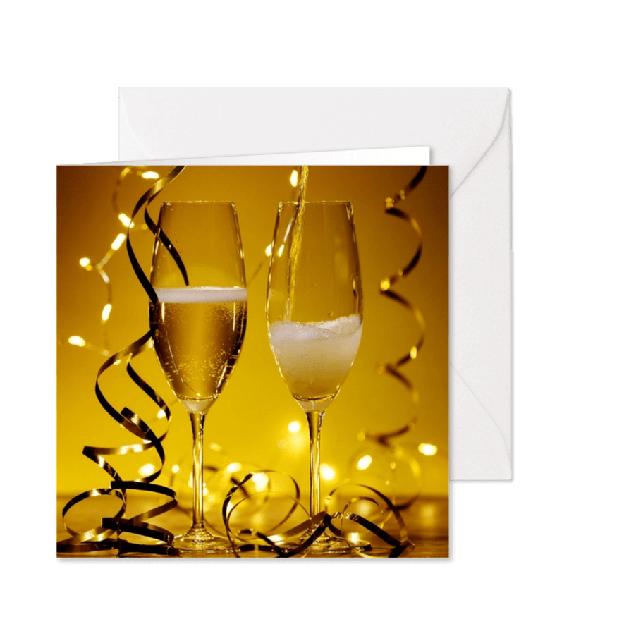 Champagne bubbels met slingers - Kaartimpressie