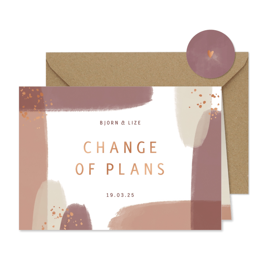 Change of plans naturel waterverf met koper spettertjes - Kaartimpressie