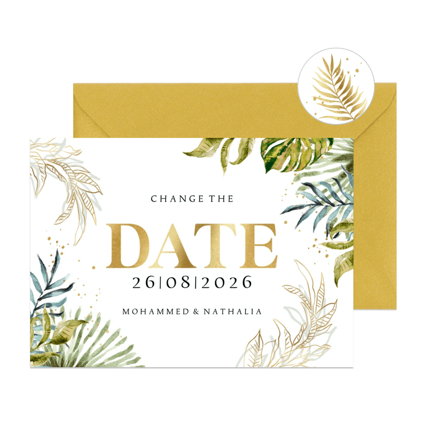 Change the date kaart goud botanisch watercolor stijlvol - Kaartimpressie