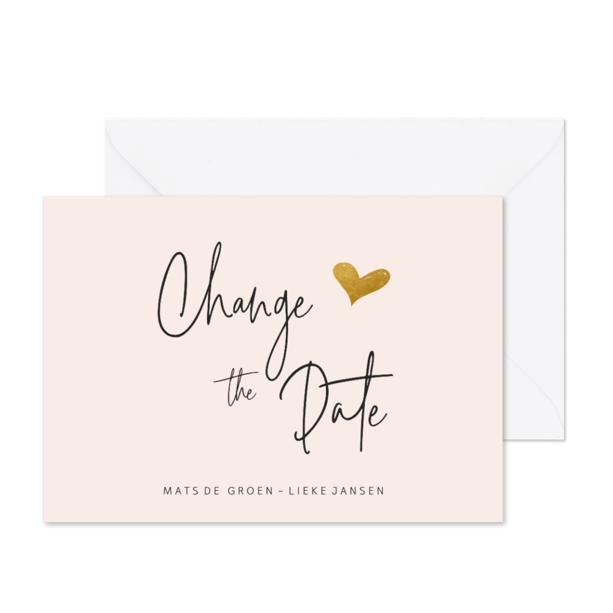 Change the date kaart met goudlook hartje - Kaartimpressie