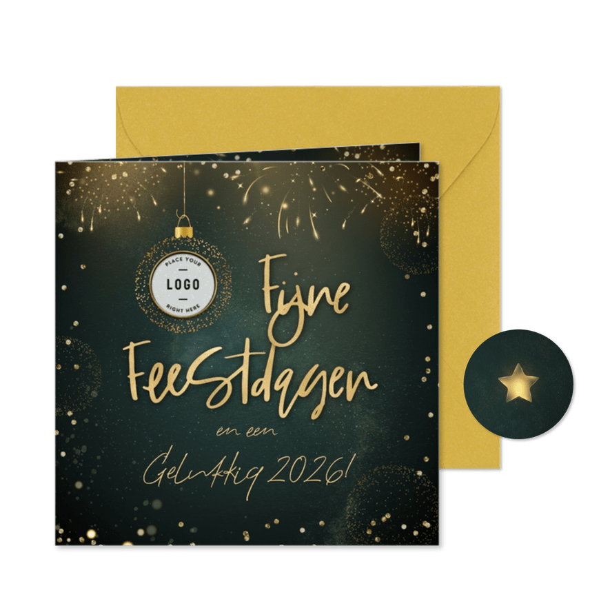 Chique kerstkaart met goudlook tekst confetti en vuurwerk - Kaartimpressie