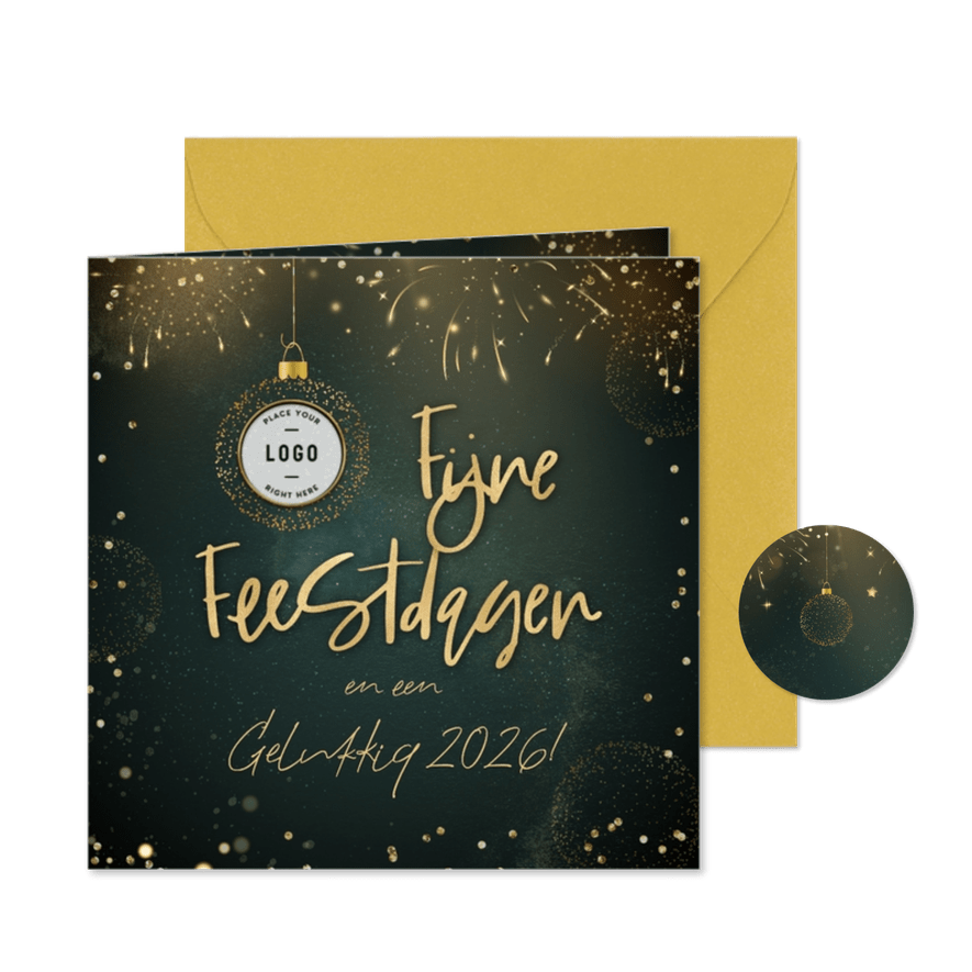 Chique kerstkaart met goudlook tekst confetti en vuurwerk - Kaartimpressie