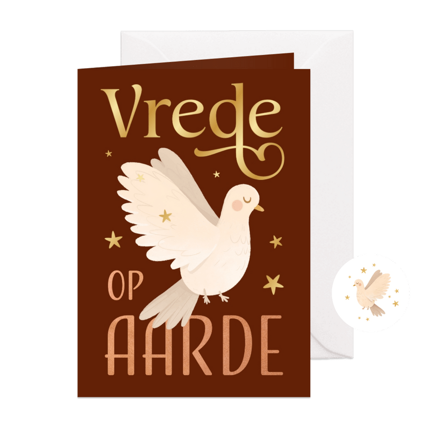 Christelijk kerstkaart vrede op aarde duif sterren goud - Kaartimpressie